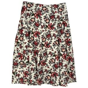 Agnes & Dora Red Cream Floral Midi Skirt Womens L NWT Pockets Pull On Stretch